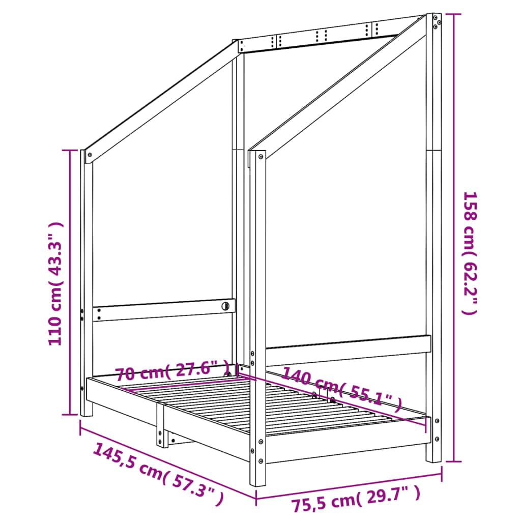Kinderbett Massivholz Kiefer 70x140 cm mit Lattenrost Gitterbett für Kleinkinder 18 Monate bis 4 Jahre, unbehandeltes Holz Kinderzimmer Juniorbett Schlafplatz und Spielbereich