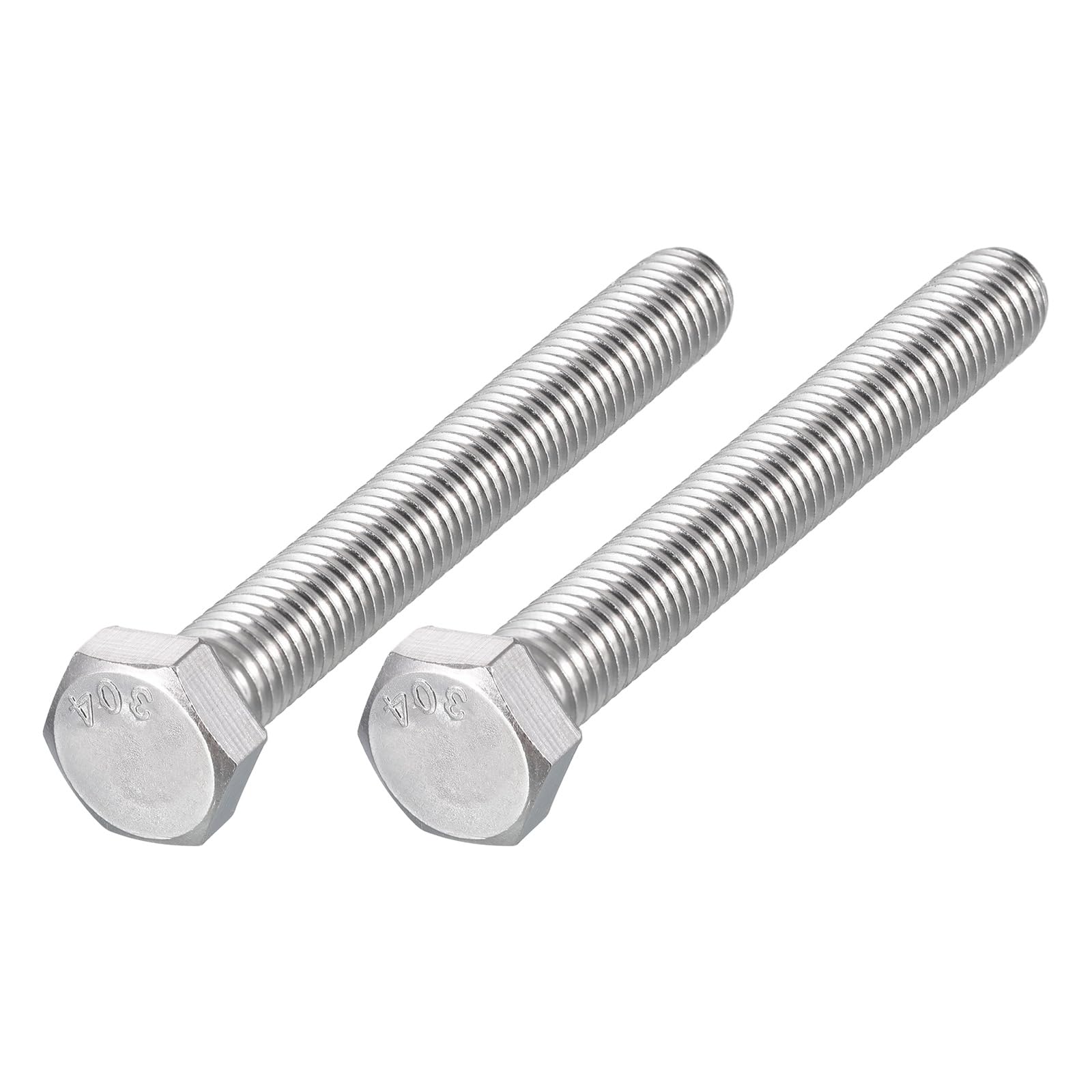 METALLIXITY Hex Head Bolts (1/2-13 x 4-1/2") 2Pcs, 304 Stainless Steel 18-8, Fully Threaded, External Hex Drive, Plain Finish
