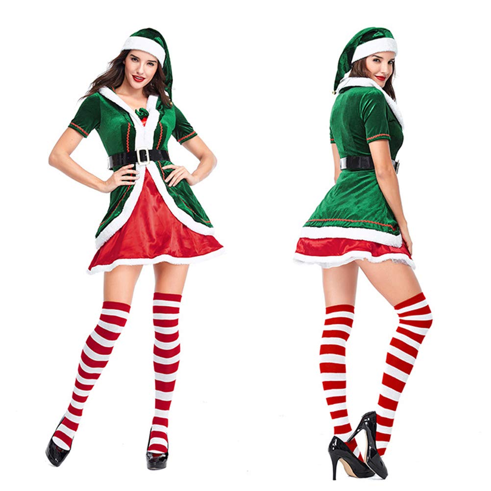 Conjunto de Disfraz de Elfo Navideño para Adultos, Traje de Cosplay con Cinturón para Fiesta Navideña de Halloween