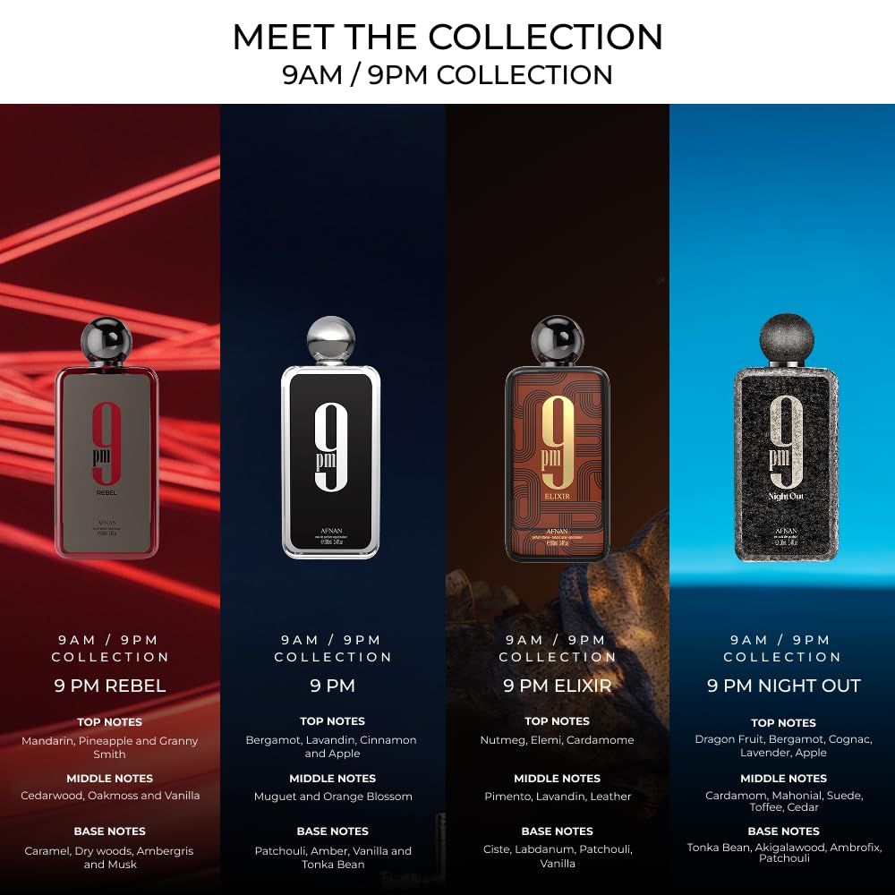Amazon.com : Afnan 9 PM Night Out Unisex Extrait de Parfum, 3.4 Fl