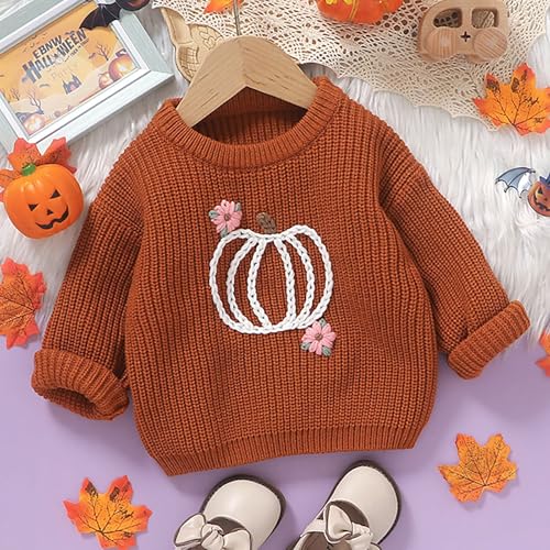 Baby Boys Girls Halloween Sweatshirt Newborn Chunky Knitted Sweater 3D Pumpkin Pattern Crewneck Hand Hooked Pullover3