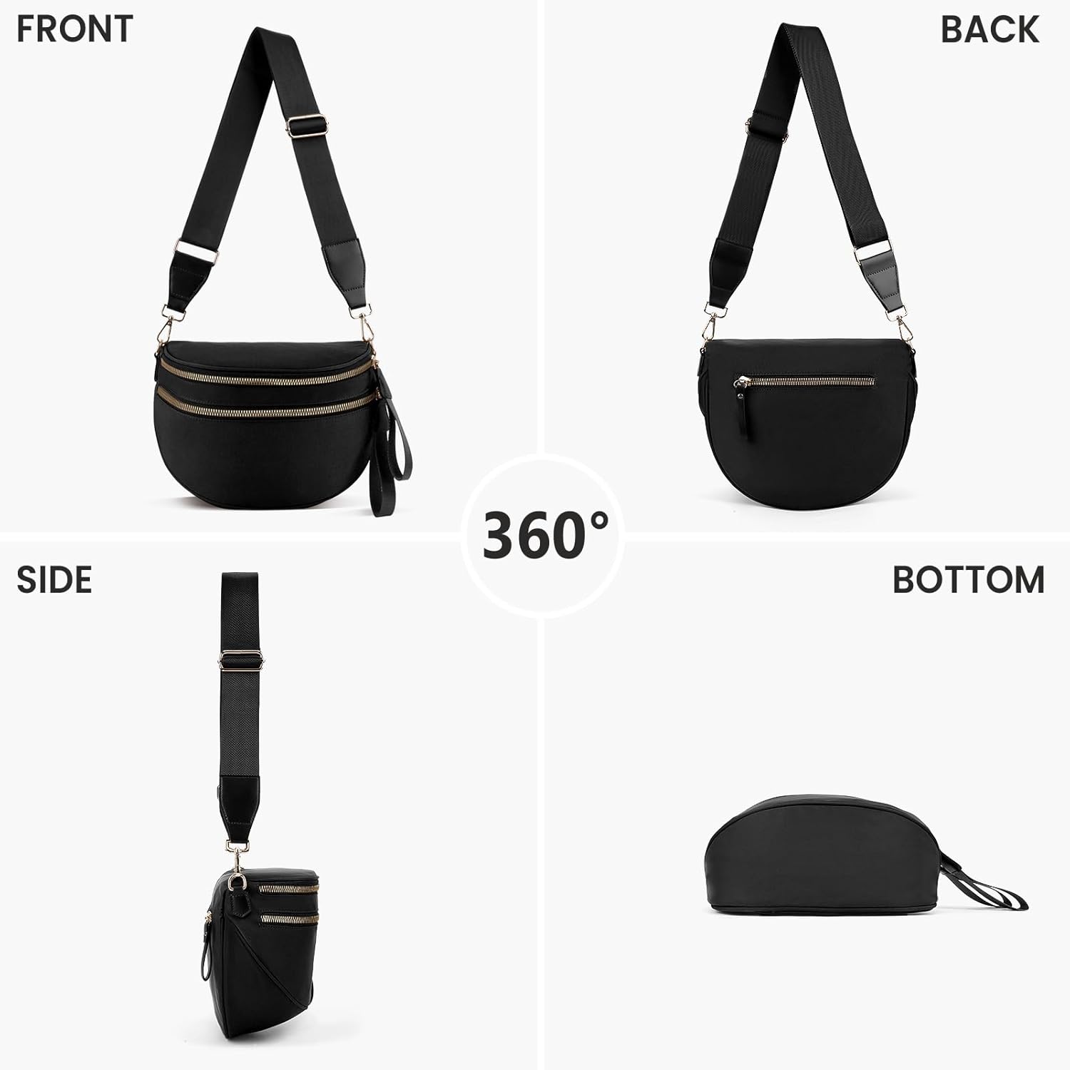Bum Bags for Women Nylon Crossbody Bag Solid Spacious Cresent Sling Belt Half Moon Purse with Adjustable Strap Trendy Satchel - Image 5