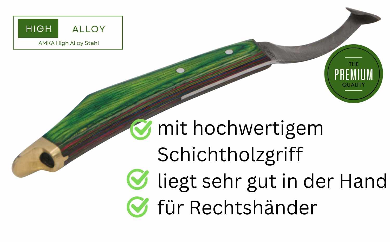 AMKA Has Hufmesser High Alloy Steel Schichtholzgriff mit Messingende PRO