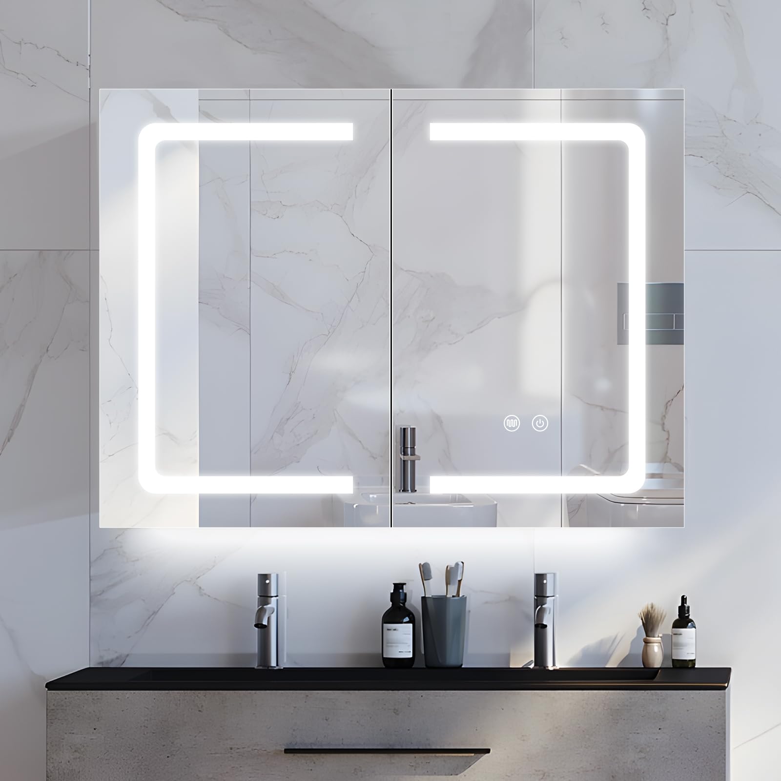 similar)Black Bathroom Mirror Medicine with LED Lights, Wall