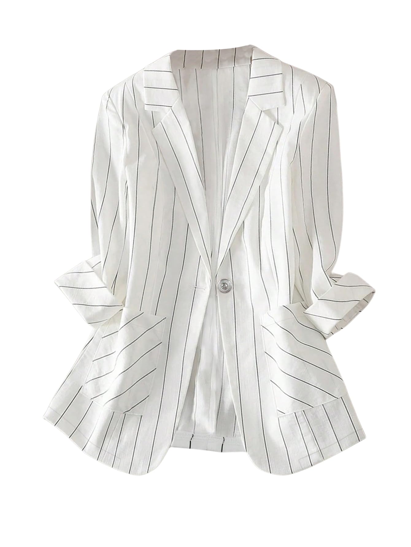 GORGLITTER Womens 3 4 Sleeve Blazer Jacket Bussiness Casual Striped Suit Jacket Work Lightweight Blazers