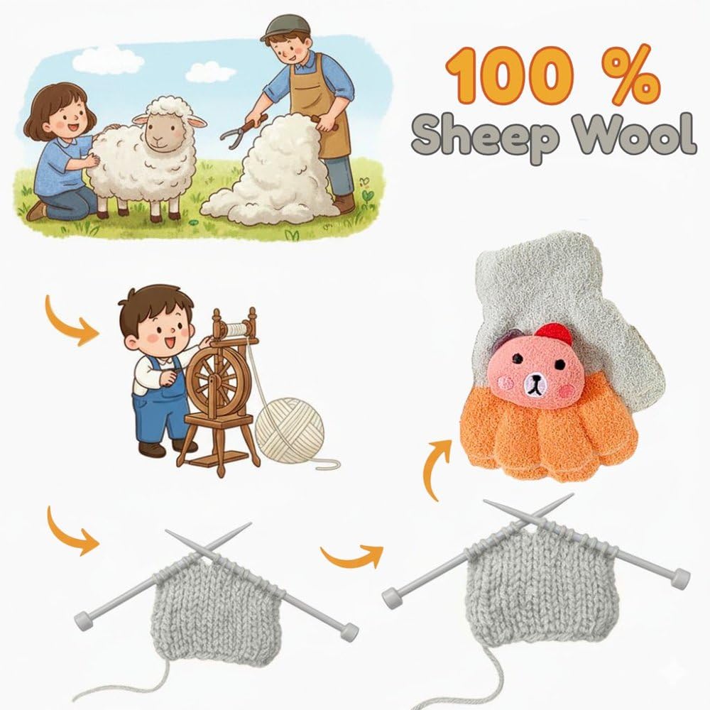 Jukusa Baby Winter Gloves for 1-6 Years | Cute Teddy Bear Design Full Finger Knitted Hand Gloves | Warm, Windproof, Flexible, Gift for Kids (L. Grey) - Image 7 thumbnail