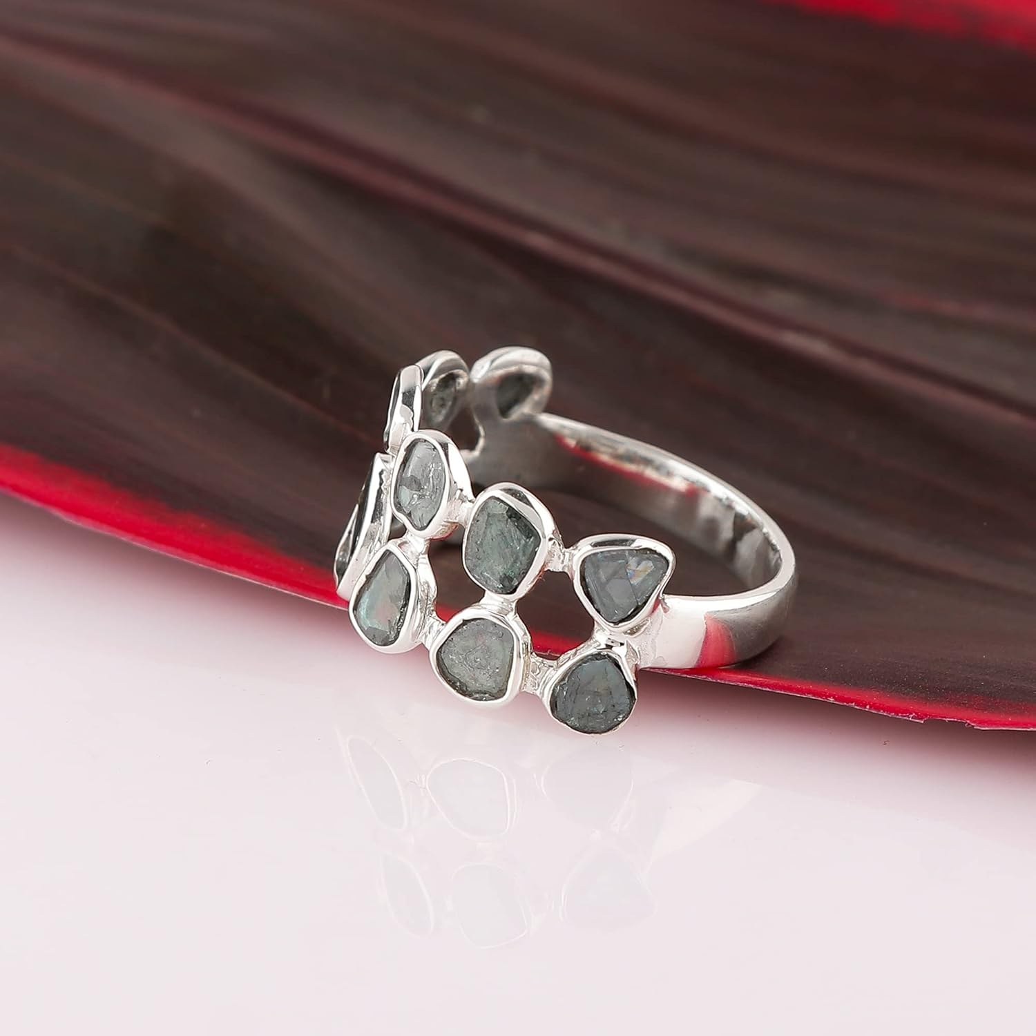 925 Sterling Silver Ring, Genuine Polki Diamond Ring, Plain Slice Blue Diamond, Boho Jewelry Birthday Promise Victorian Wedding Handmade Ring | Gift for Women - Image 4