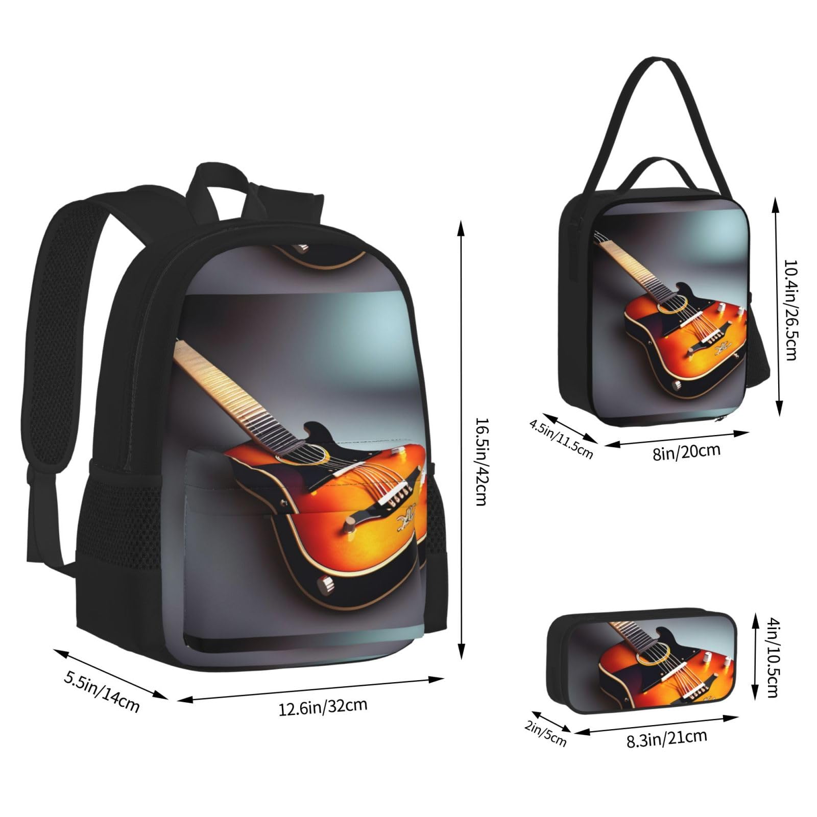 Muzyczny nadruk gitarowy podwójna torba na ramię Combo z saszetką i piórnikiem, modne połączenie plecaka na co dzień