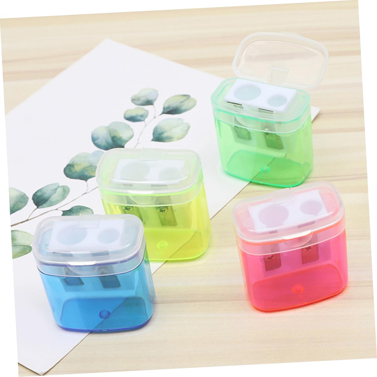 NUOBESTY Taille-crayons Ménager 48 Pièces Double Trou Couvercle, en Plastique Léger et Design Créatif pour Bureau et École