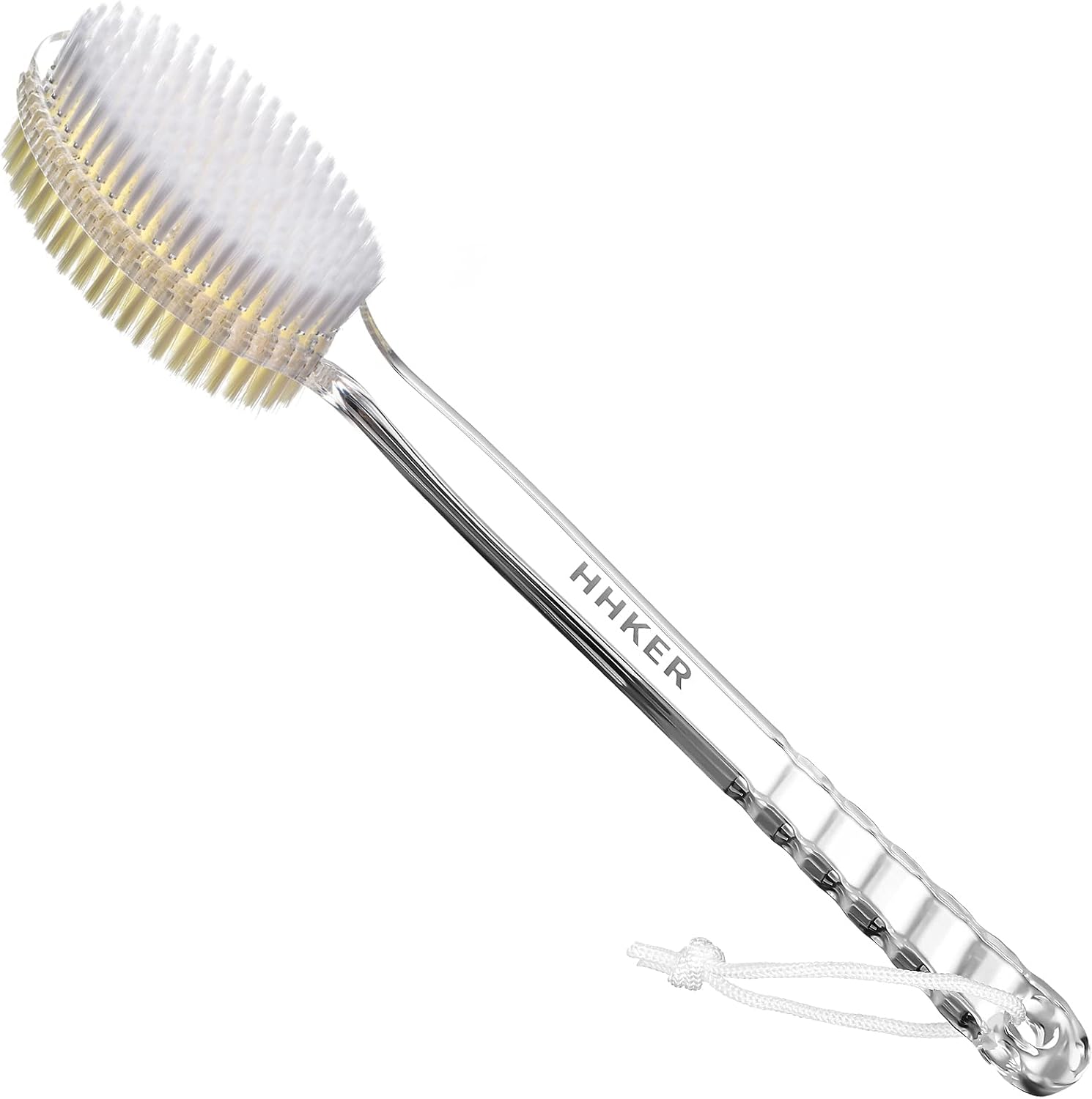HHKER Shower Body Brush with Long Handle, Soft Nylon Body Brush, Stiff Bristle Back Brush, Back Scrubber for Shower, Gentle Exfoliation and Improved Skin Health (Transparent Handle)