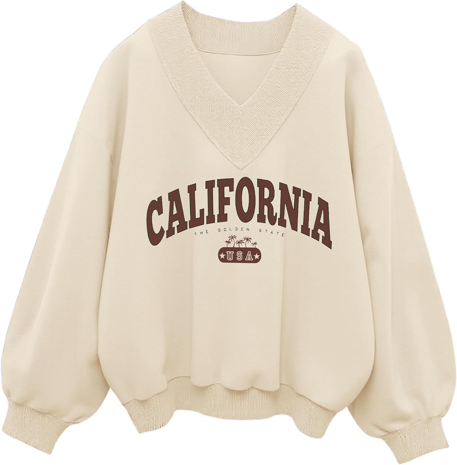 Hilinker Womens V Neck Oversized Sweatshirts Casual Drop Shoulder Long Sleeve Pullover Tops