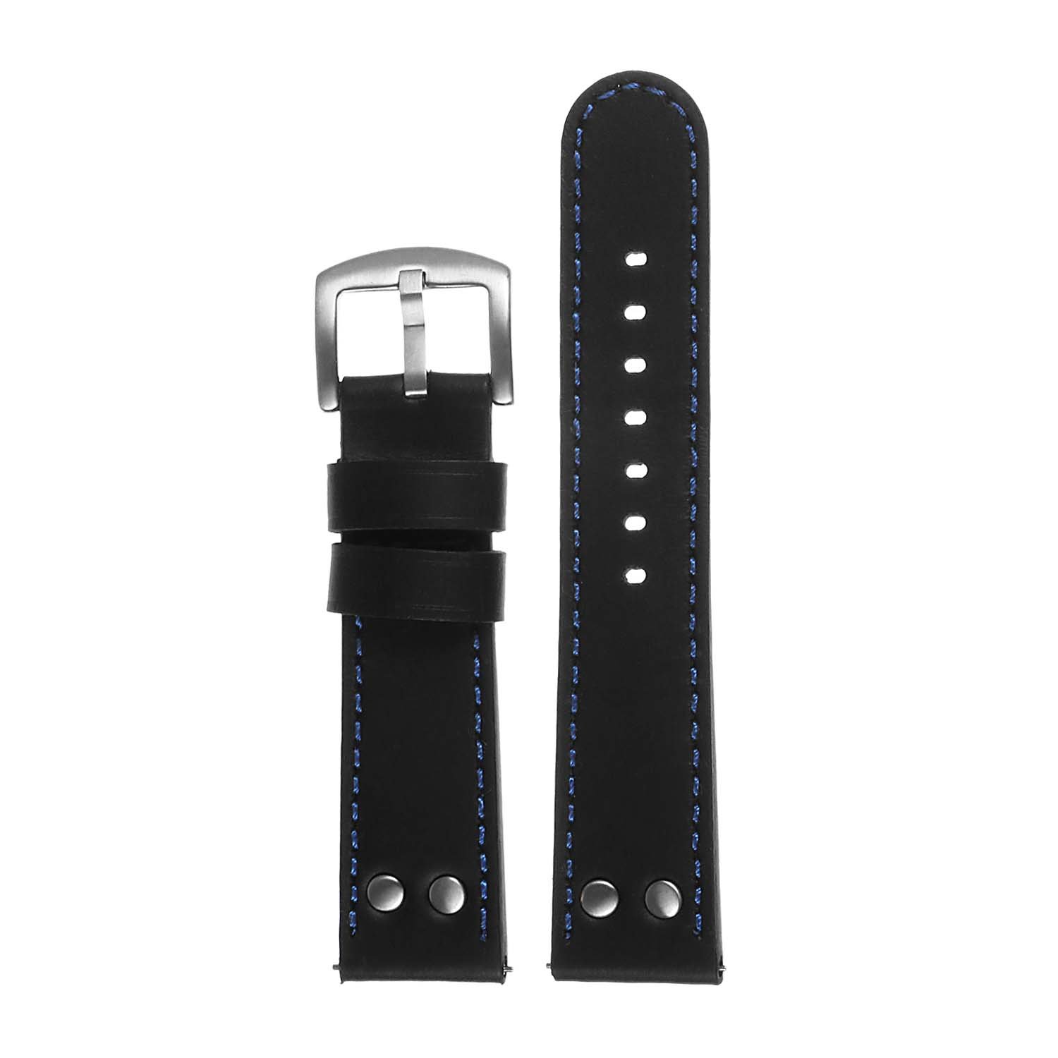 DASSARI Aviator Pilot Leather Quick Release Watch Band Strap with Silver Rivets & Buckle - Choose Your Color - 18mm 20mm 22mm 24mm