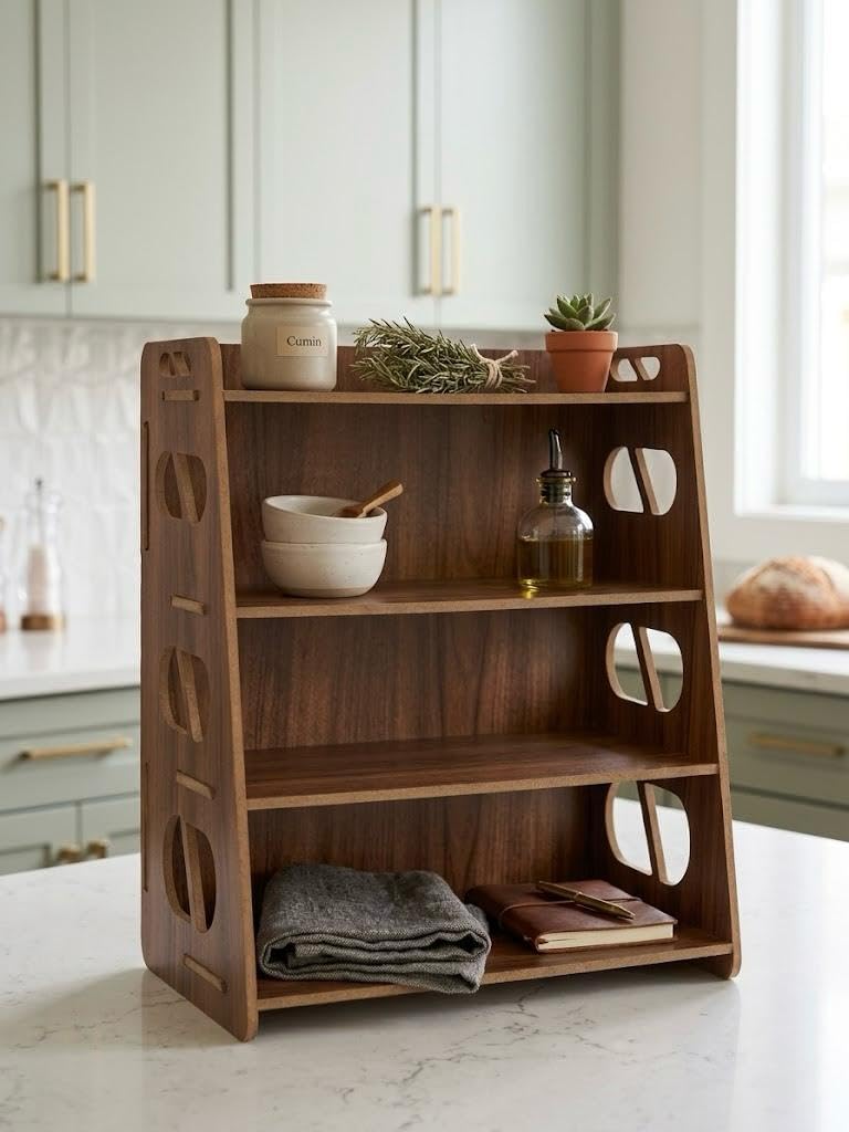 Wooden Spice Rack - 4 Shelves, Wall Mounted -7