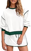 Fisoew Women's 2 Piece Sweatsuits Set: Crewneck Sweatshirt & High Waisted Skort Shorts for Tennis Running Casual Wear