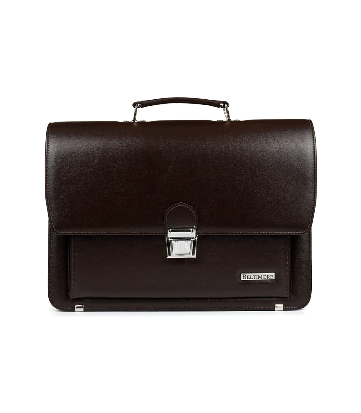 Maletín Cuero, 40 x 30 x 14 cm An., Forrado, para portátiles de hasta 15,6 ", Tablet de hasta 10", Bandolera Ajustable y Desmontable, 1 asa, Cerradura con Llave,