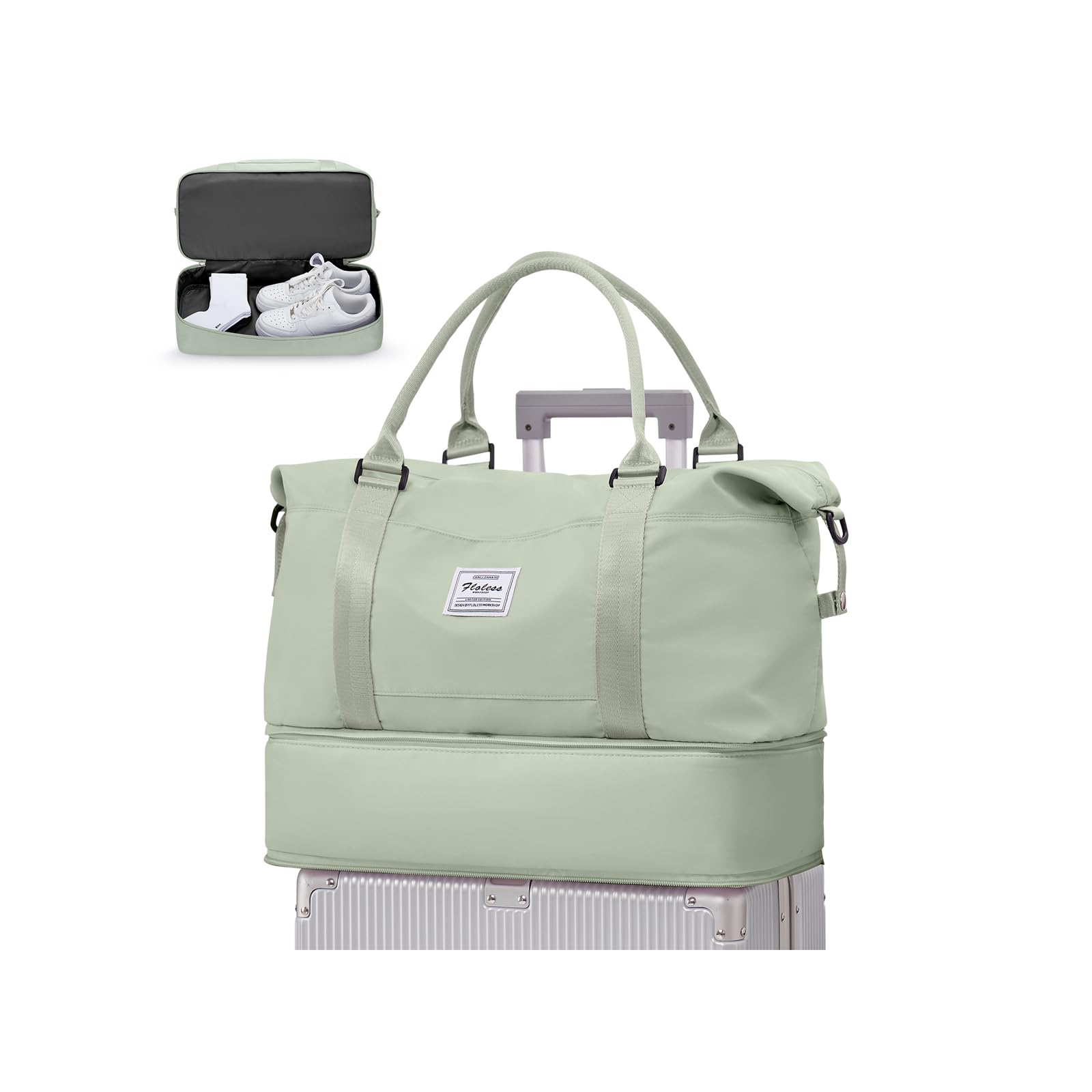 WEPLAN Borsone da Viaggio Donna 40x20x25 Ryanair Borsa da Viaggio Aereo Bagaglio a Mano Borsone Palestra Donna Weekend Ospedale Borsa Sportiva Piscina con Scomparto per le Scarpe,Bianco Verde