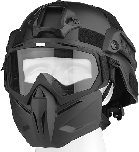 Airsoft Helmet and Mask, Airsoft Full Face Mask, Detachable Airsoft Goggles,Paintball PJ Fast Helmet with Front NVG Mount and Side Rail,Military
