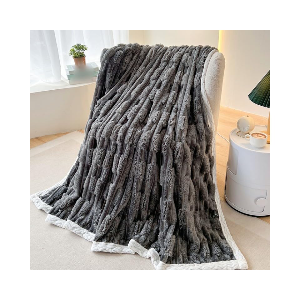FWSHANGMAO Manta Polar para Sofá, Suave, Afelpada, Cálida Y Acogedora, De Una Sola Capa, con Experiencia Táctil 3D, Sofá Cama Y Sillón Gris Oscuro 180 X 200 Cm
