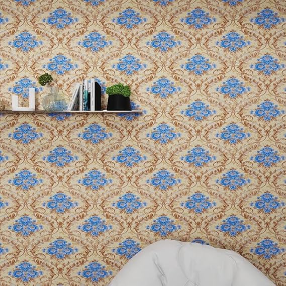 SISHI® DecorsPurple Damask partten Wallpaper – Self-Adhesive Waterproof Peel & Stick Wall Paper for Living Room, Bedroom, Kitchen – 45cm x 1000cm Roll