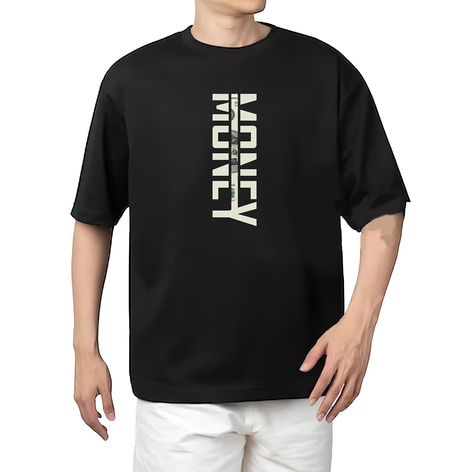 aroa Tshirt Money Model : 092 Men Cotton Printed Oversized/dropshoulder/Round Neck Black Tshirt for Men Women Unisex-picture-39