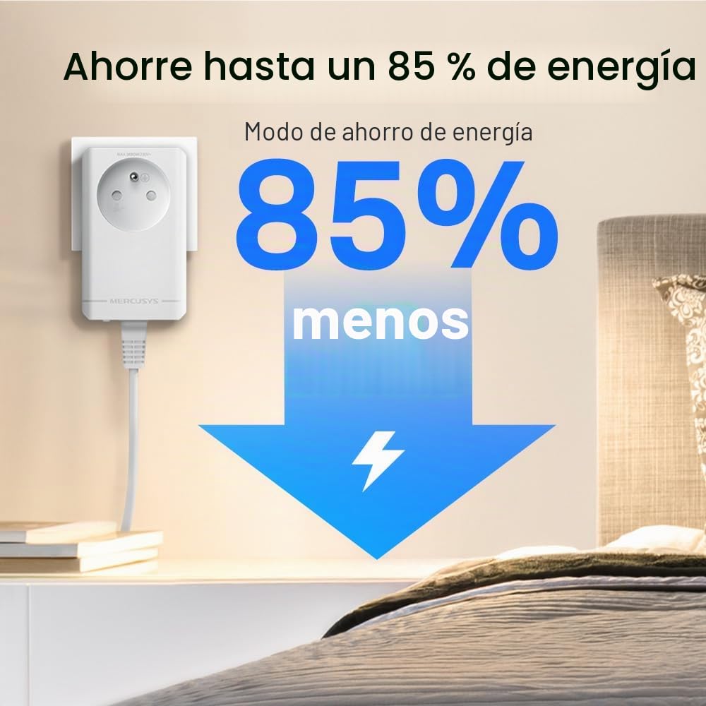 Mercusys MP300P Kit – Adaptadores Powerline AV600, Kit PLC 600 Mbps con Toma de Corriente integrada y Enchufe pasante, Cable Ethernet Incluido
