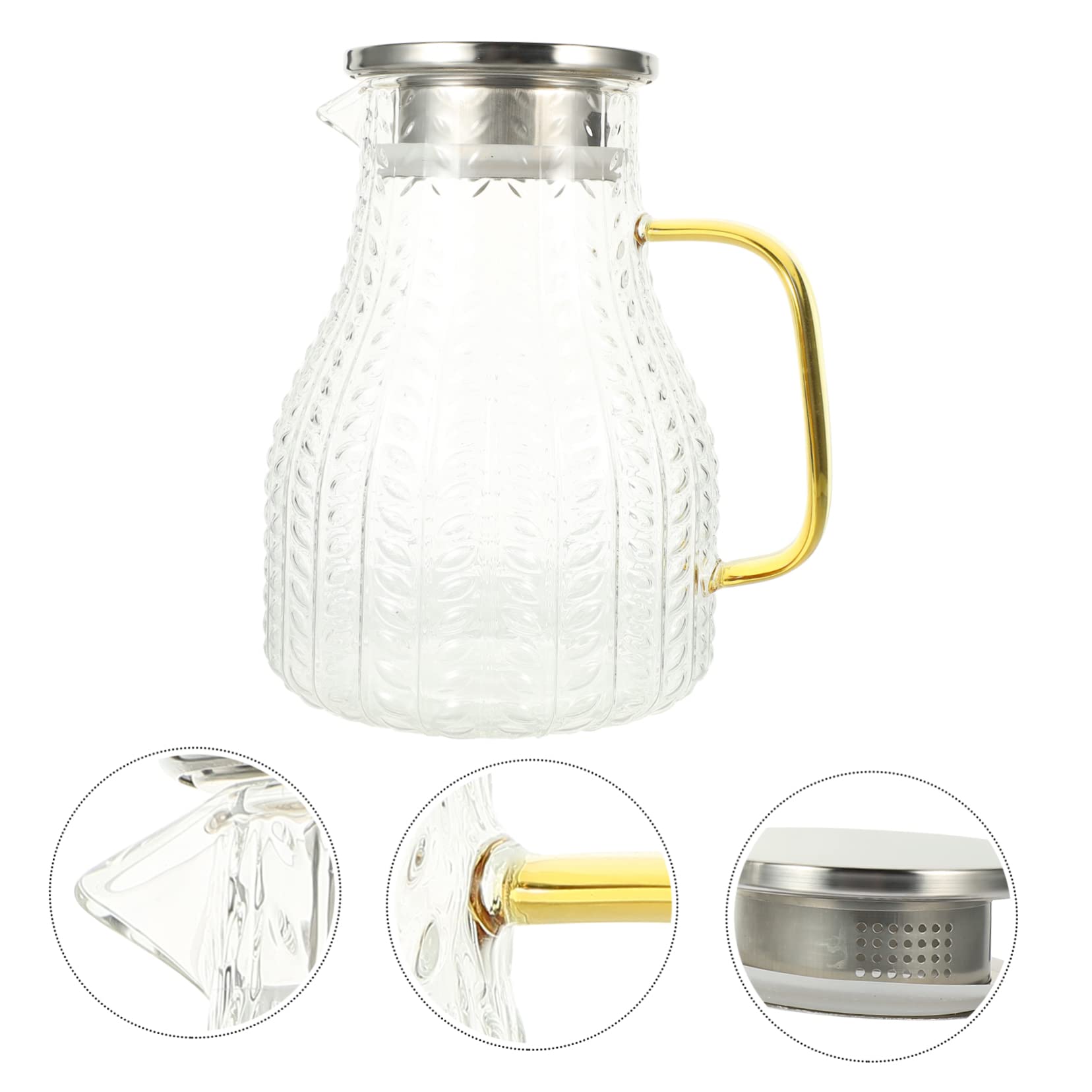 Zerodeko Jarra de Vidrio para Agua Fría Capacidad de 1500ml y Diseño Portátil, Adecuado para Oficina y Hotel, Contenedor Elegante y Multifuncional para Leche y Té Helado