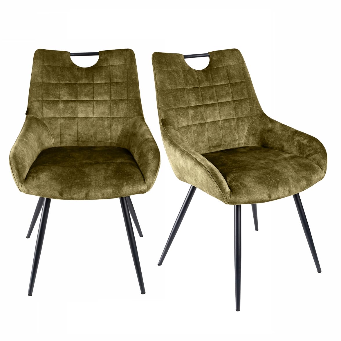 Meubletmoi Lot de 2 chaises de Repas capitonnées en Velours Vert Kaki avec poignée et Pieds en métal Noir – Chic et Contemporain – Brandy 2