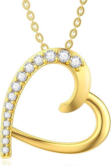 SISGEM 9 ct Gold Heart Necklace, Solid 
