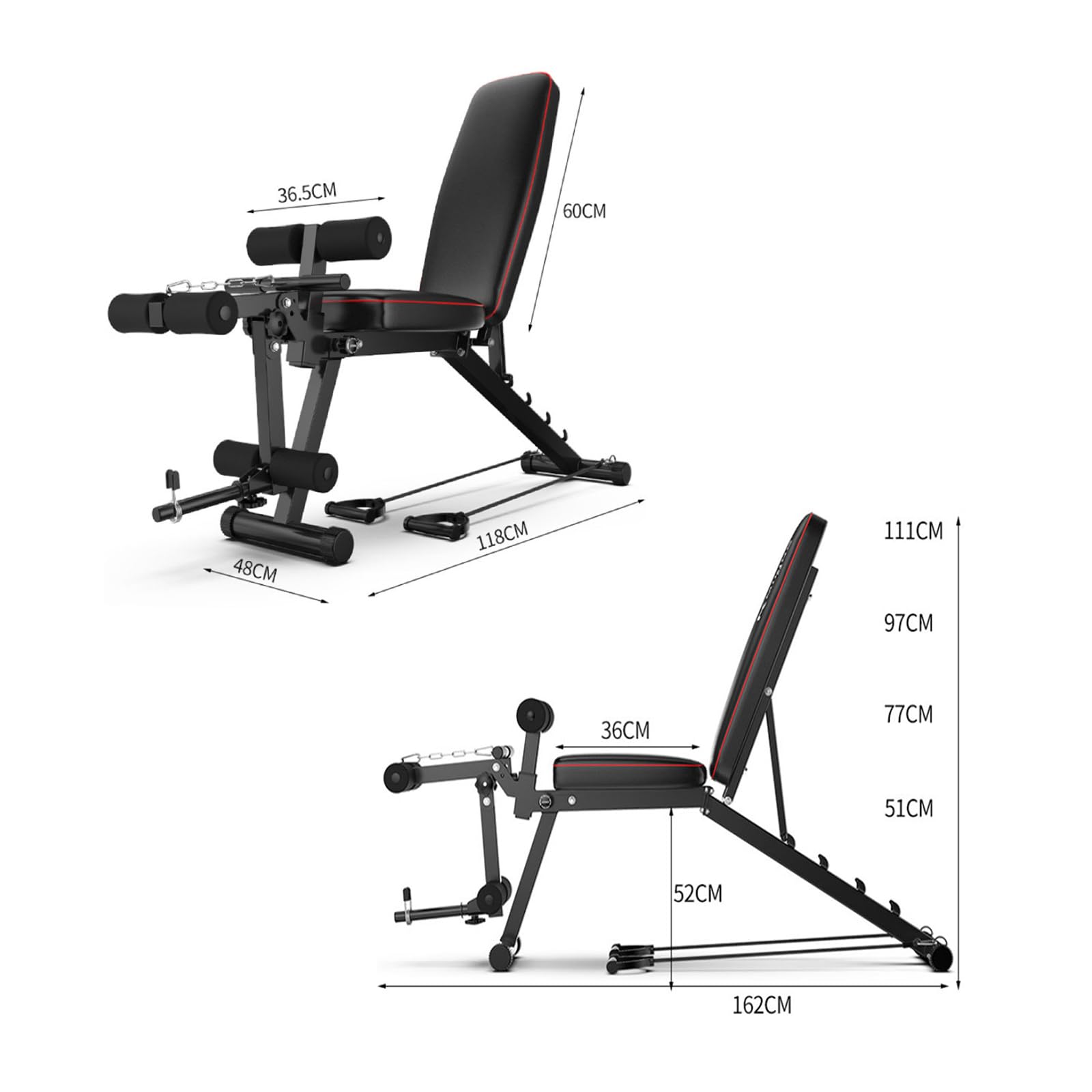 łAwka do Wyciskania, Wielofunkcyjne łAwki Fitness, 5-Poziomowa Regulowana łAwka SiadóW, SkóRzany SprzęT ćWiczeń w Domu, Bezpieczny TrwałY I WygodnyBlack,162X111x48cm