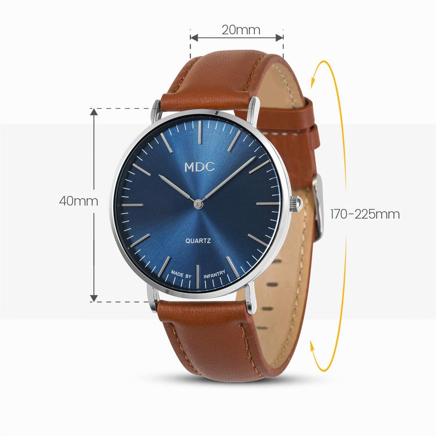 Infantry MDC Minimalistische ultradünne Herren-Armbanduhr, analog, Quarz-Armbanduhr, für Herren, lässig, Business, mit Echtlederarmband