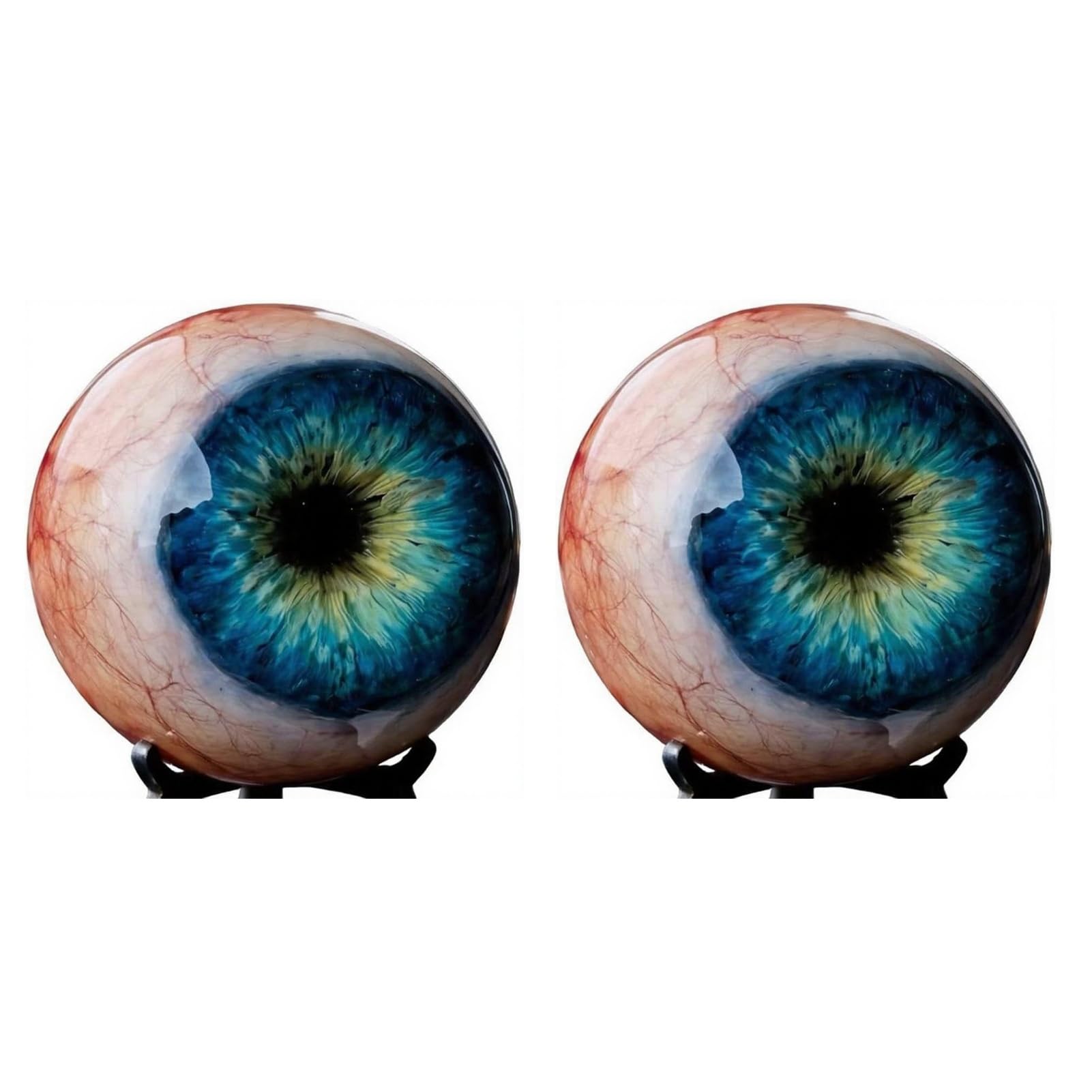 Porceosy Hyper-Realistic Gothic Eyeball Ornament, 3D Lifelike Horror Eye Sculpture with Stand, Creepy Dark Fantasy Desk Decor, Unique Spooky Gift for Horror Fans and Halloween Home Decor Blue 2pcs