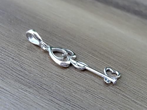 Miniatura 7 de Love Heart Key Pendant Sterling Silver 925 Friendship Necklace Charm Fine Jewelry