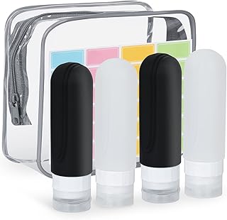 Travel Bottles for Toiletries, 4 Pack Portable Travel Containers Set, Leak Proof Refillable Squeezable Containers with Toiletry Bag, Silicone Travel Bottles for Lotion Cream Shampoo (90ml) (Black)