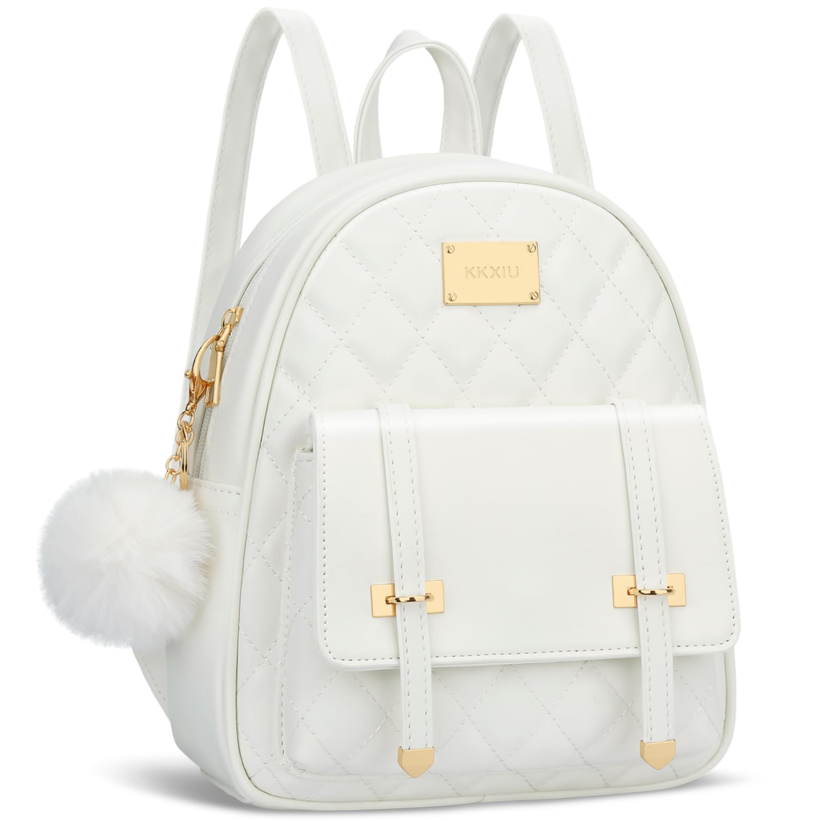 KKXIU Girls Small Backpack Purse Vegan Leather Quilted Mini Daypack for Women Trendy Bookbag (White)