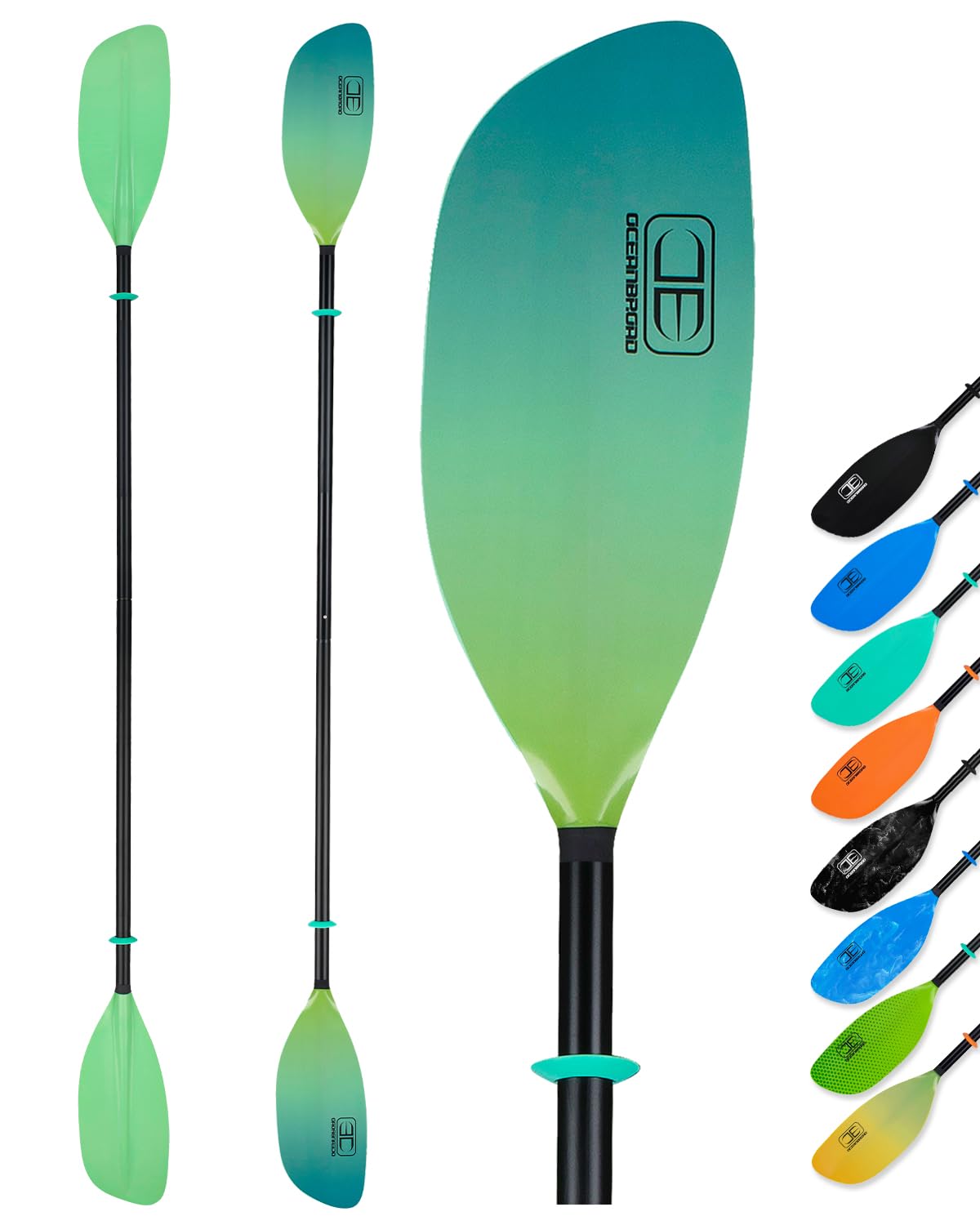 OCEANBROAD Kayak Paddle 86in/218cm, 90.5in/230cm Alloy Shaft 2-Piece Floatable Kayak Oar for Kayaking Canoeing Boating