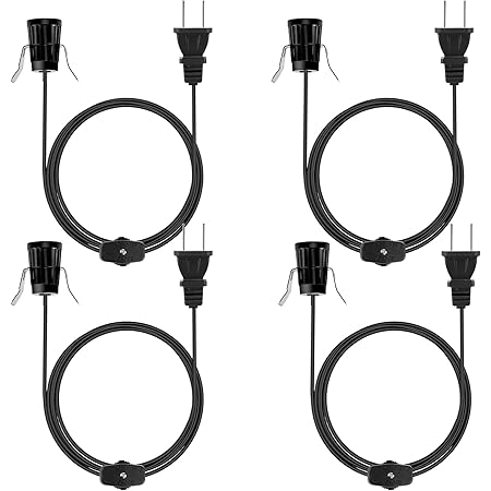 Aiwode Single Salt Lamp Cord Replacement, UL-Listed E12 Light Bulb Socket Rotary Switch for Himalayan Crystal Salt Lamps, Pumpkin Lights, Christmas Village Accessories,6 Feet (1.8M),Black,4 Pack.