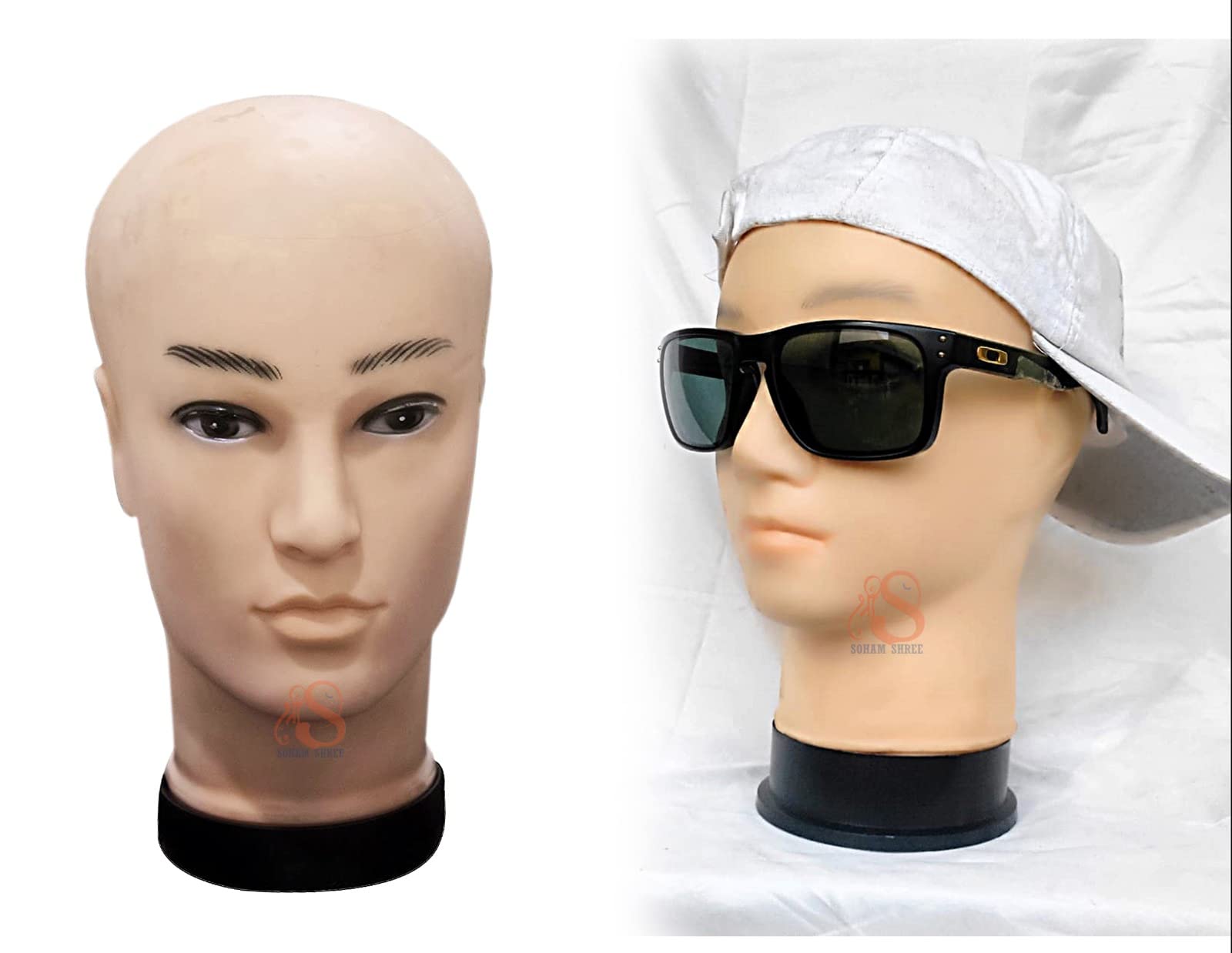 SOHAM SHREE ® : MALE Head Mannequin - Display Stand Hair Wig - Men Head Dummy - Cap - Face for Sunglasses - Eye Glasses Holder - Hat Display Model Stand - 11 Inch Size (Skin Color)