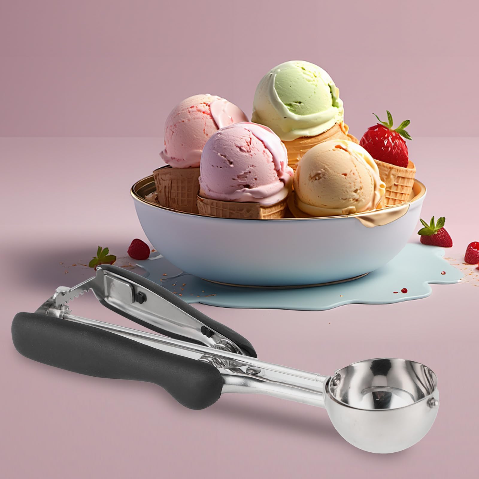 Cuchara Helado, Sacabolas Helado, 5cm, Material de acero inoxidable 304, adecuado para helado, pulpa de fruta, albóndigas, pasteles, masa y bolas de arroz, etc