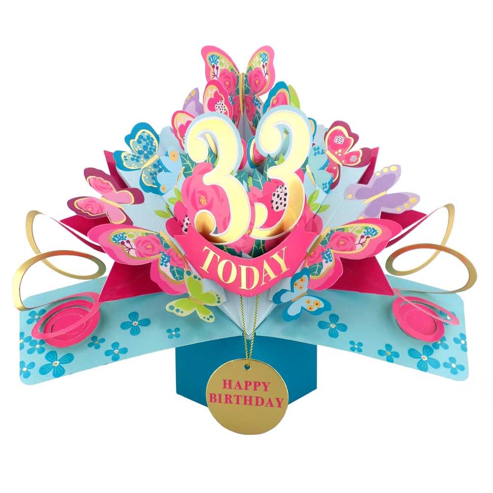 33 Today Happy 33rd Birthday Pop-Up Greeting Card Love Kate's Pop Up Cards Her Design POP236MC33 โ image 1