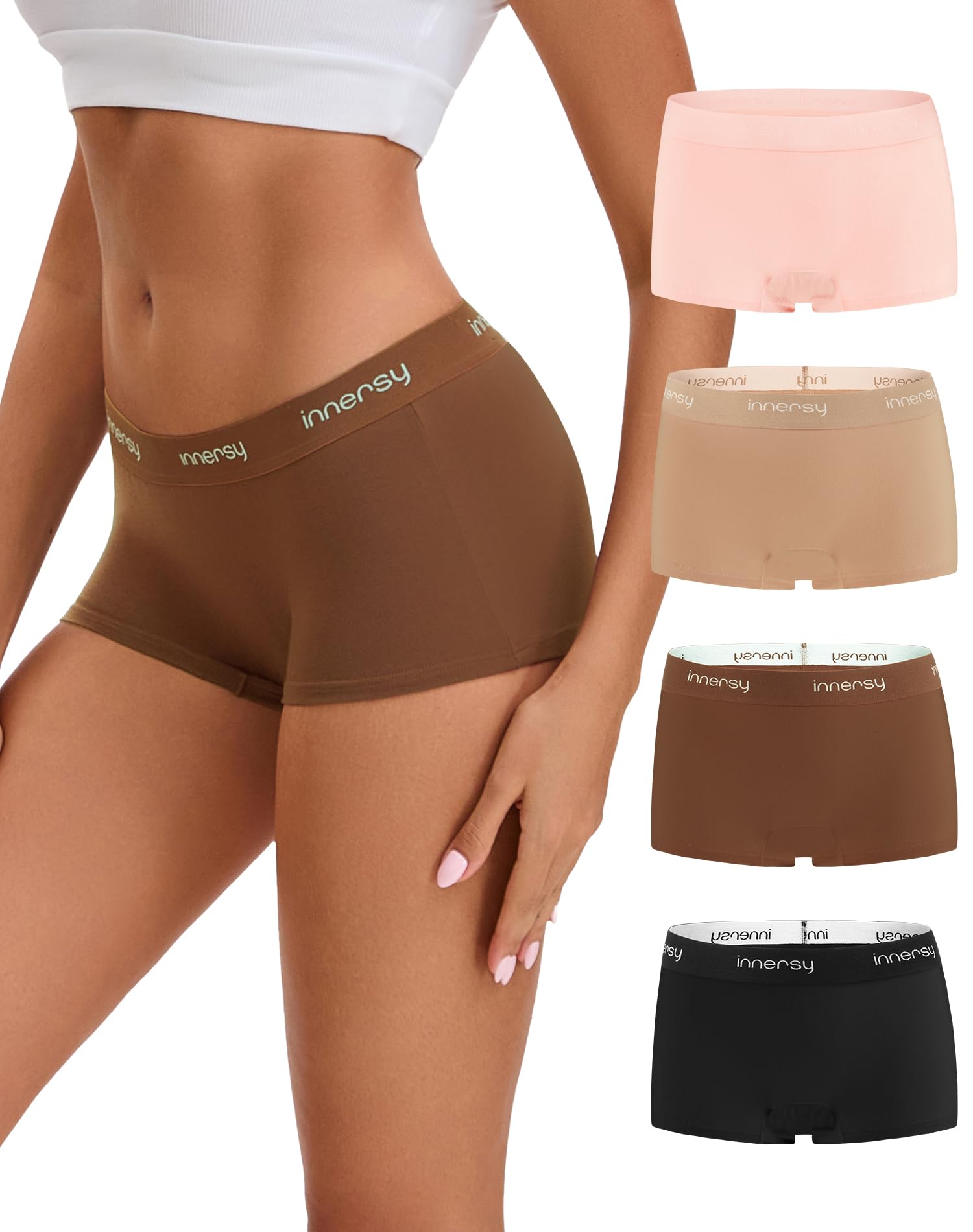 INNERSY Boxershorts Damen Baumwolle Unterhosen mit Bein Sport Hipster Unterwäsche Frauen 4er Pack
