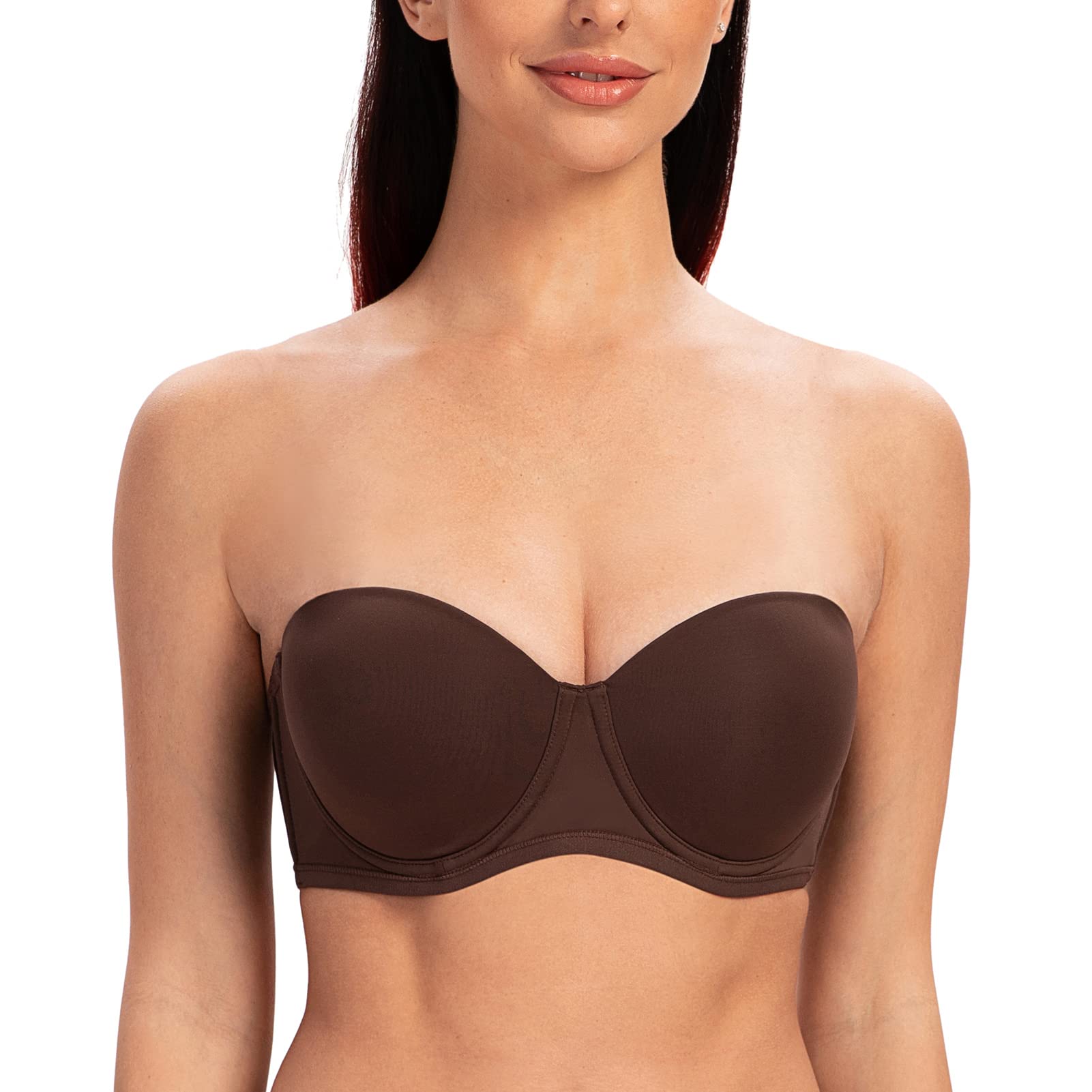 MELENECA Women's Underwire Strapless Bras for Bigger Bust Back Smoothing Plus Size Espresso 42F