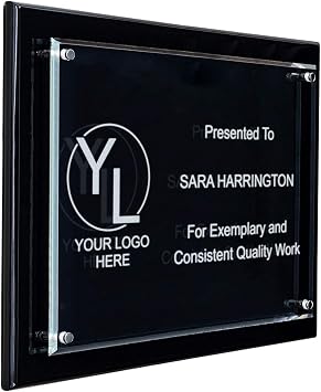 PlaqueMaker Floating Crystal Plaque on Black Piano-Finished Board, Personalized Appreciation Gift for Employee and Personal Achievements, Custom Engraved Award 12 x 15