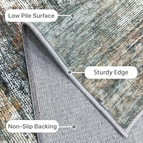 Area Rugs 5x7 for Living Room Bedroom, Modern Abstract Machine Washable Rug, Large Soft Low Pile Floor Cover with Non Slip Backing for Dining Room, Ash Gray Brown