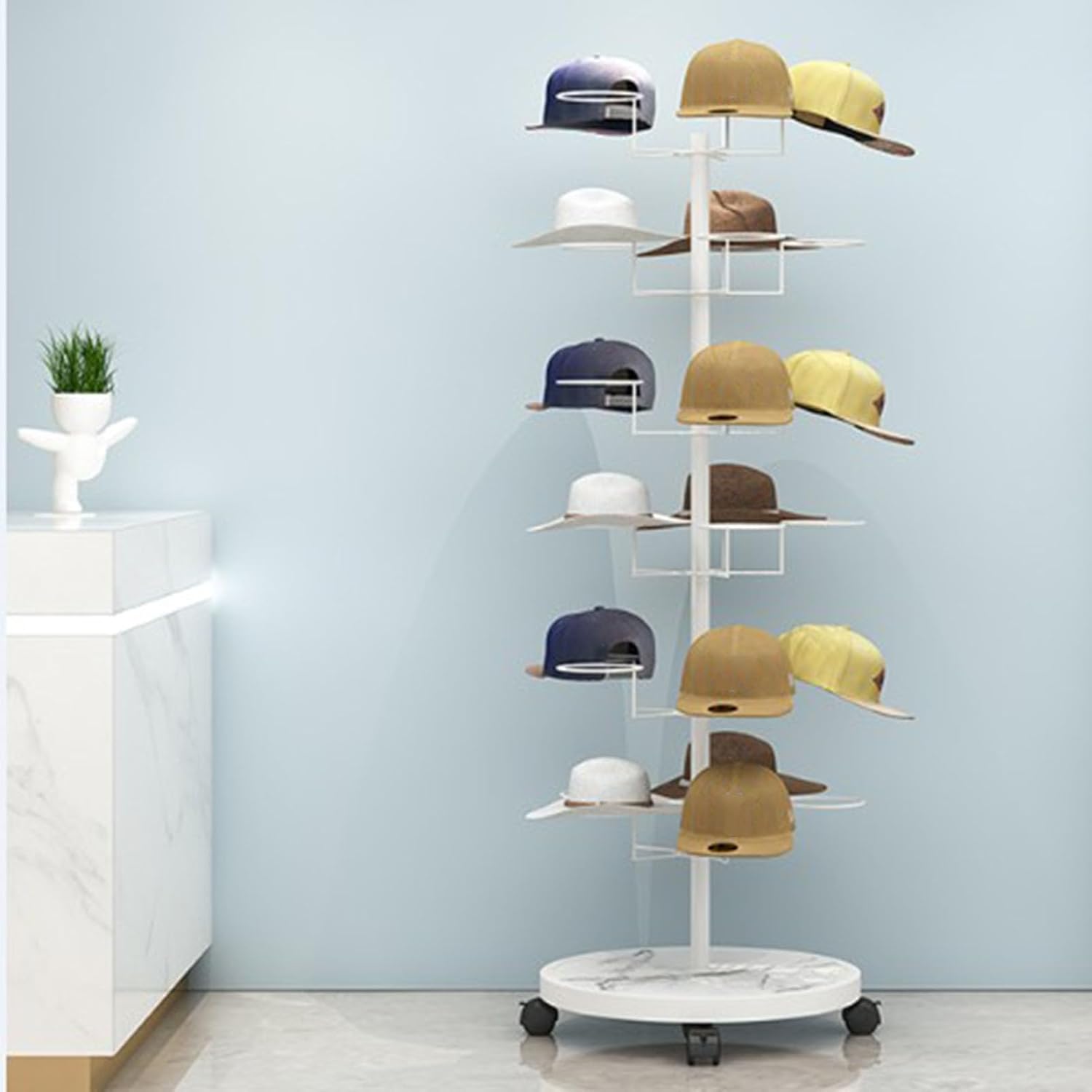 Freestanding Baseball Cap Rack,Adjustable Freestanding Metal Hat Rack Stand for Men's Accessories - Display Baseball Caps, Fedora, Cowboy Hats & Wigs - Perfect Organizer for Clothing Stores