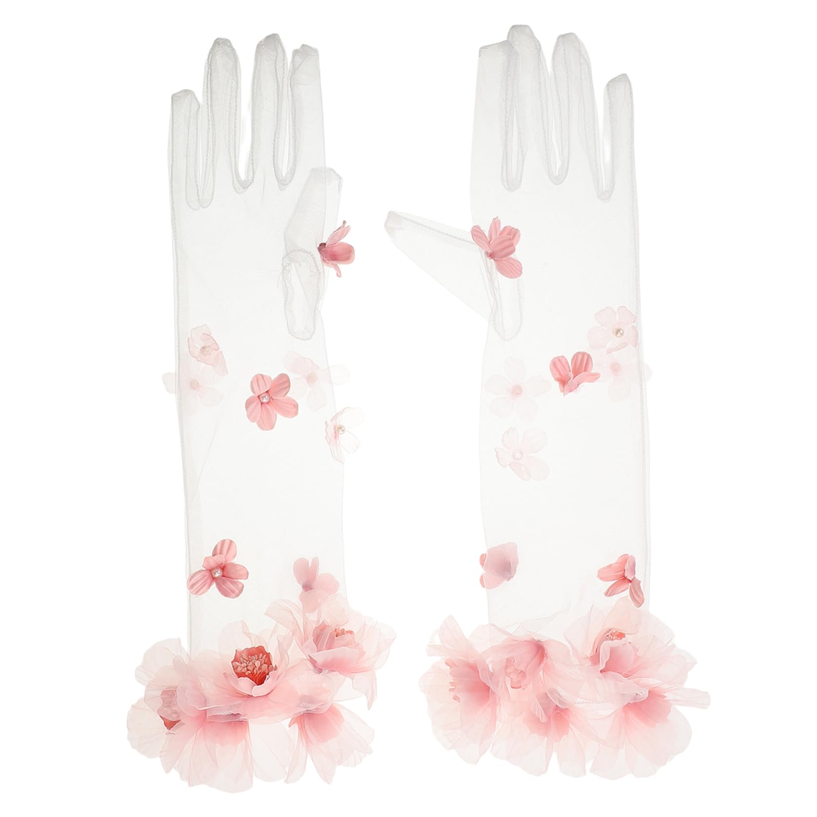 Gatuida Guantes de Novia de Tul Rosa, Largos y Ligeros, Transpirables y Cómodos para Boda o Fiesta de Té,
