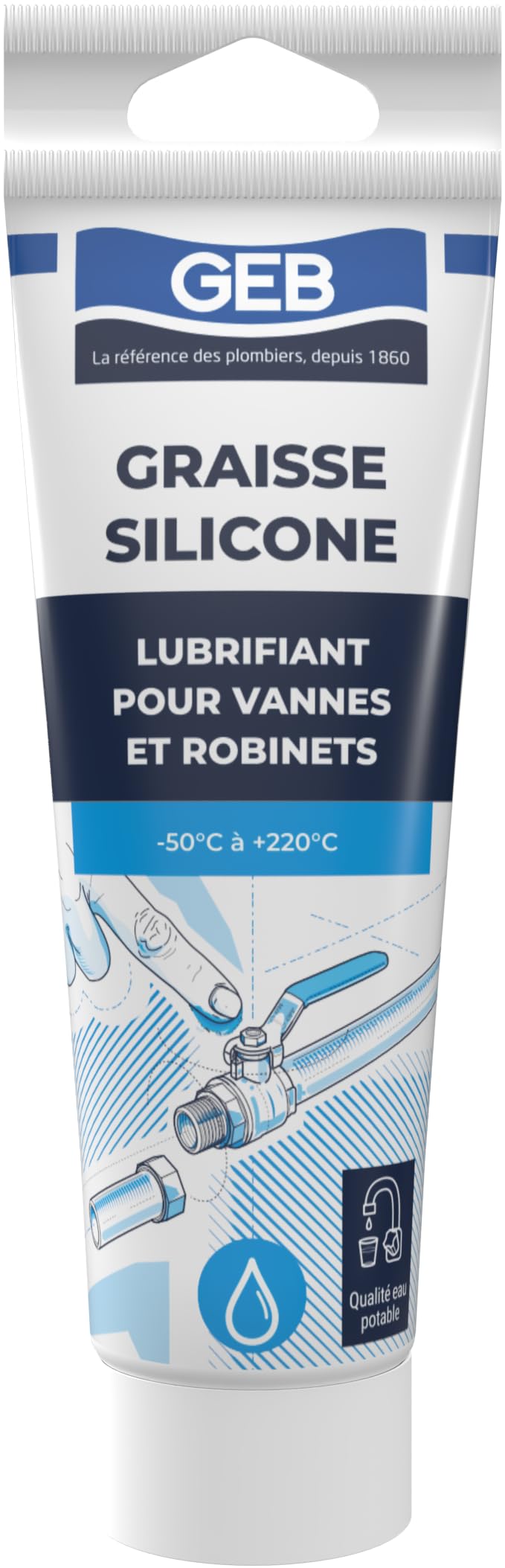 GEB Graisse Silicone - Lubrifiant pour robinetteries et sanitaires. Spécial eau potable - Tube de 125ml - Blanc