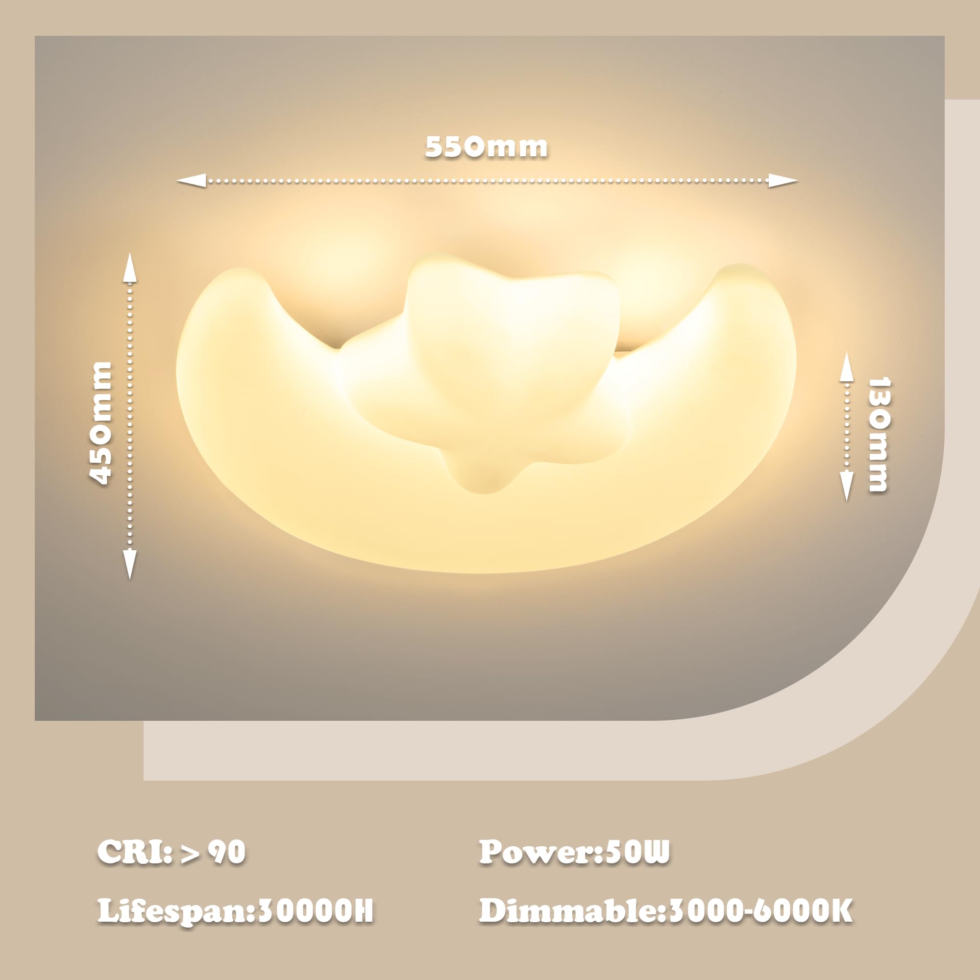 LED Deckenleuchte Dimmbar Kinderzimmer 55CM, Kinderzimmer Lampe Decke 50W | LED Deckenleuchte Dimmbar 3000K-6000K mit Fernbedienung, Farbtemperatur,deckenlampe für Wohnzimmer, Schlafzimmer, Küche