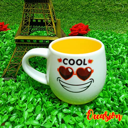 Image of Occasion White Emoji Smily Happy Ceramic Milk /Coffee /Tea /Juice Mug -250ML (Cool Emoji White Mug)