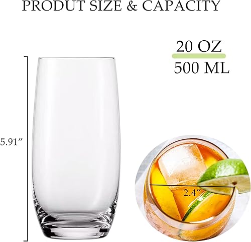 Miniatura 2 de GYRUT Vasos de cristal para beber Juego de 4  Vasos de cristal de 20 onzas de alto, cristalería de agua transparente, vasos de cóctel grandes