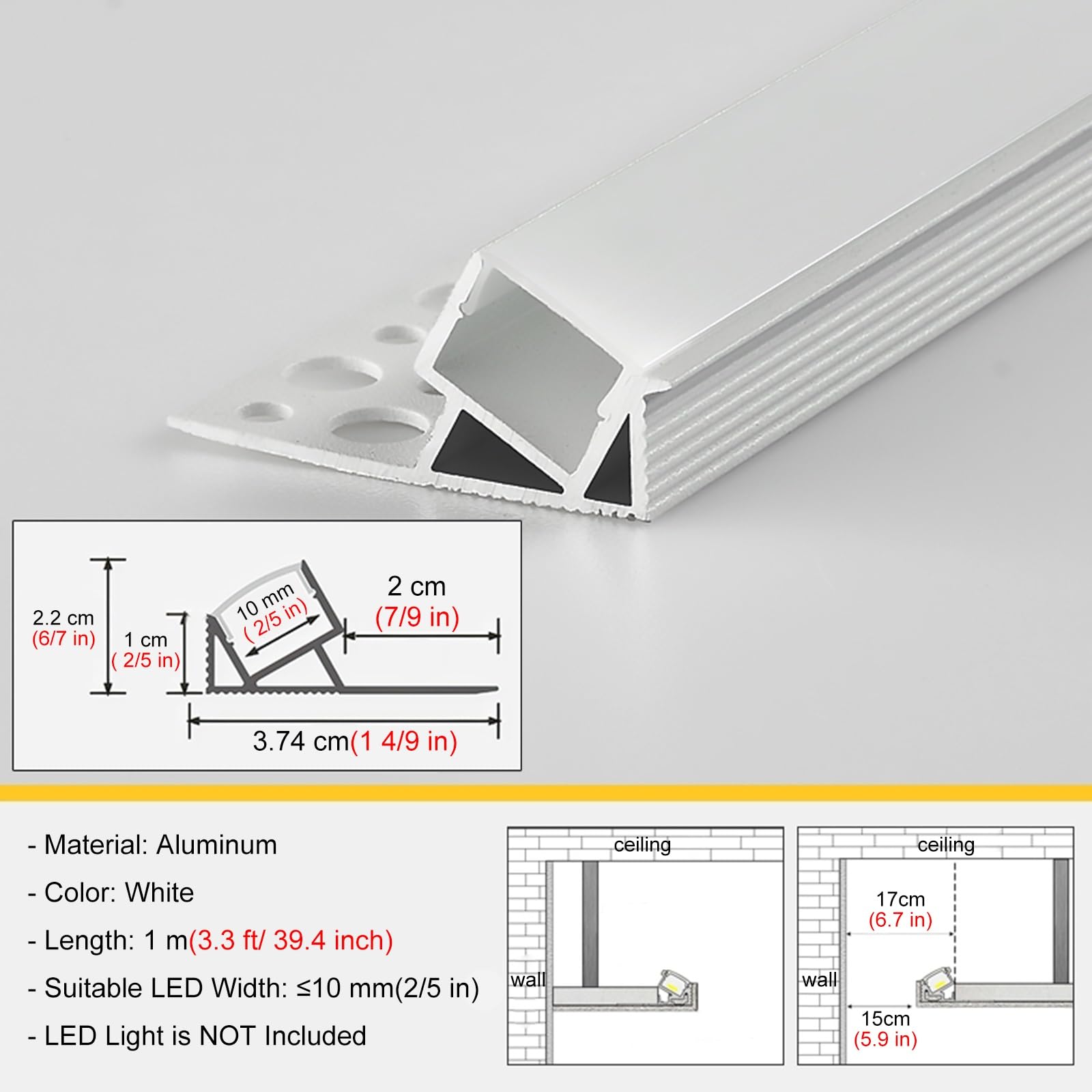 RENLXFI Drywall Led Aluminum Channel System 3 6.6 8 10 20 50 100 Ft, 45 Degree White Indirect Lighting Crown Molding for Home Cabinet Mood Drywall Lighting, Led Profile Recessed(26m (85.3 ft))